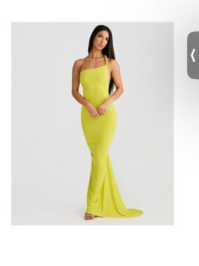 One-Shoulder Lime Green Evening Gown